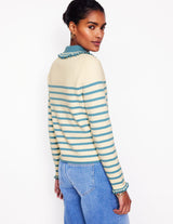 BODEN Frill Collared Cardigan - Ivory & Duck Egg SzM