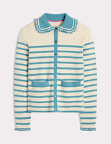 BODEN Frill Collared Cardigan - Ivory & Duck Egg SzM