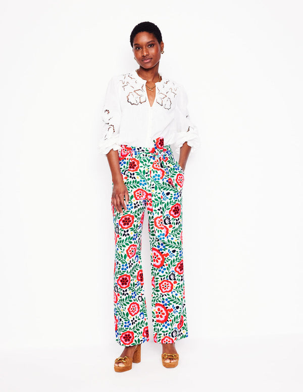 BODEN Belted Linen Trousers - Foliage Scatter Sz10