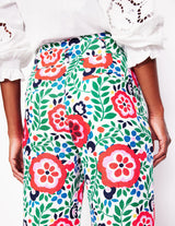 BODEN Belted Linen Trousers - Foliage Scatter Sz10