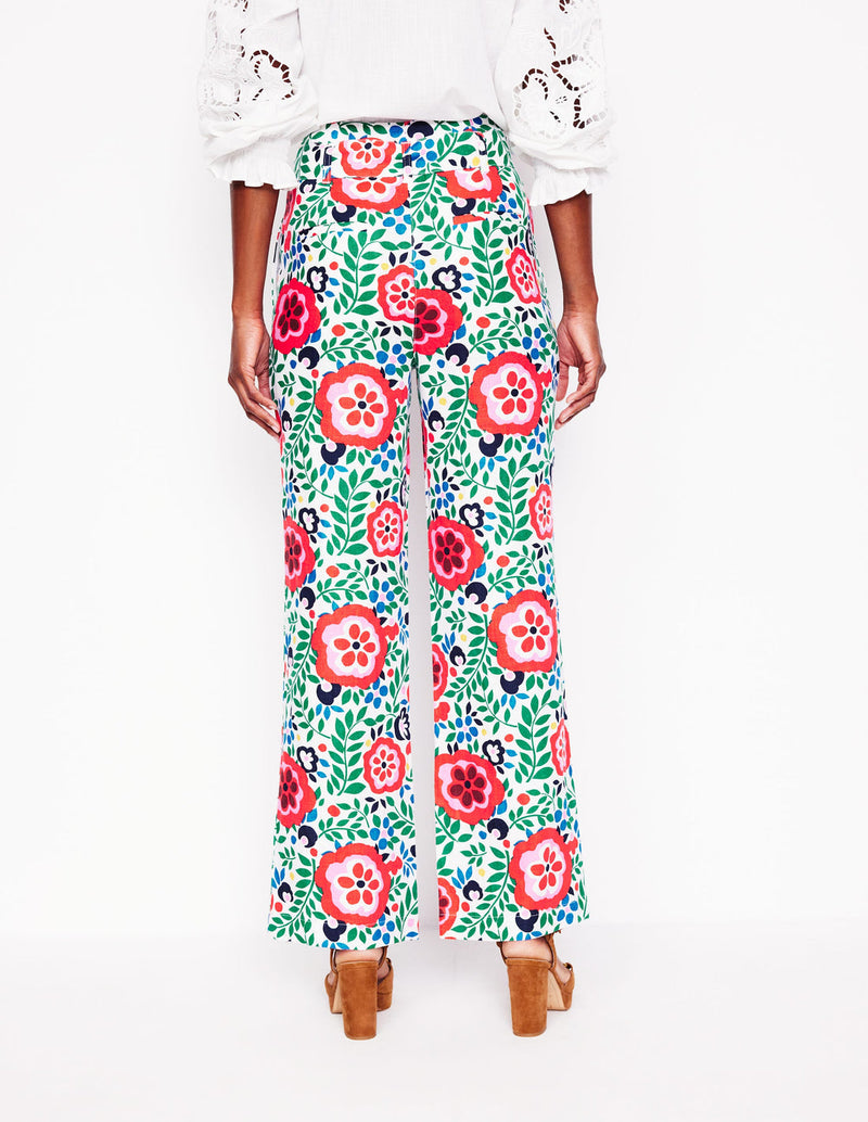 BODEN Belted Linen Trousers - Foliage Scatter Sz10