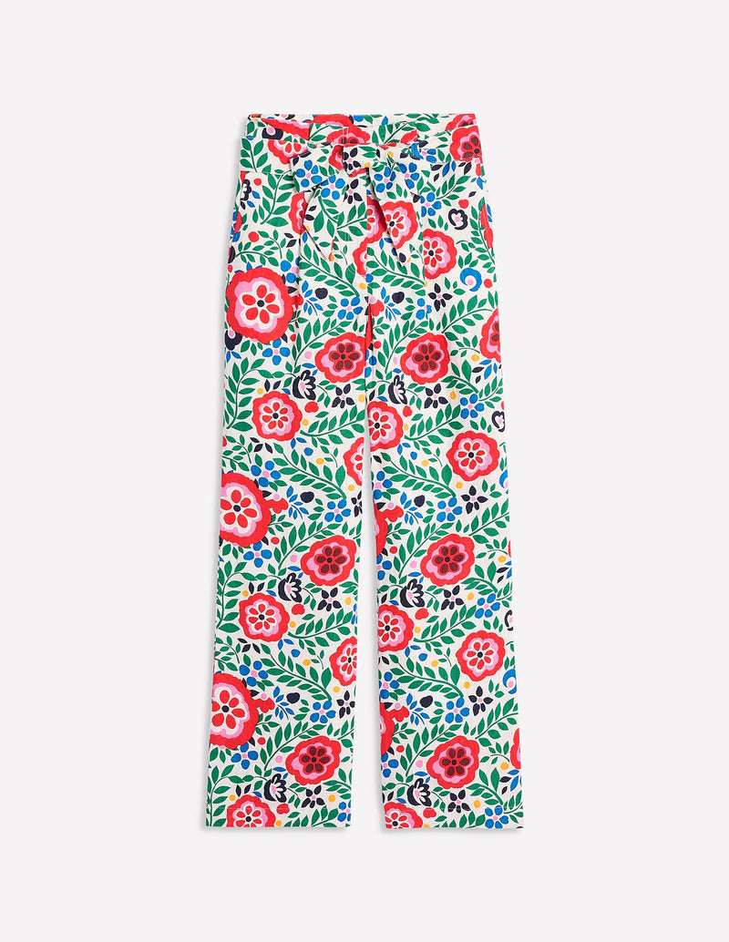BODEN Belted Linen Trousers - Foliage Scatter Sz10