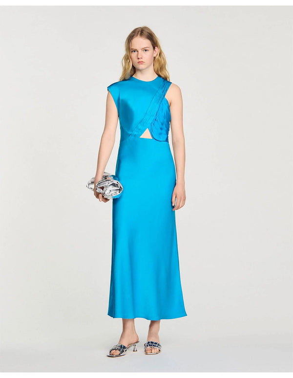 SANDRO Barbara Cutout Dress - Teal Blue Sz36 NZ10