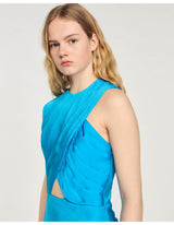 SANDRO Barbara Cutout Dress - Teal Blue Sz36 NZ10
