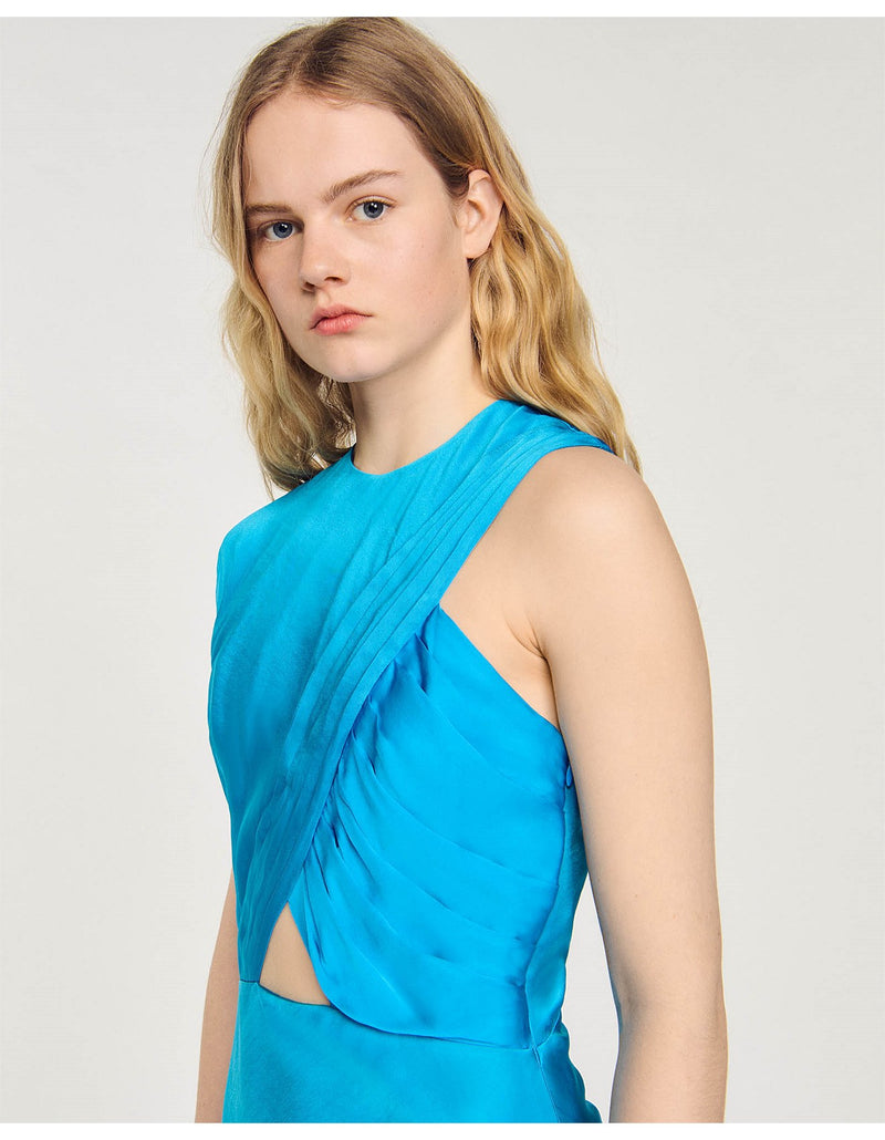 SANDRO Barbara Cutout Dress - Teal Blue Sz36 NZ10