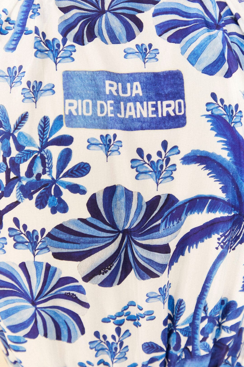 FARM RIO Sweet Rio Puff Sleeve Mini Dress - Blue SzS