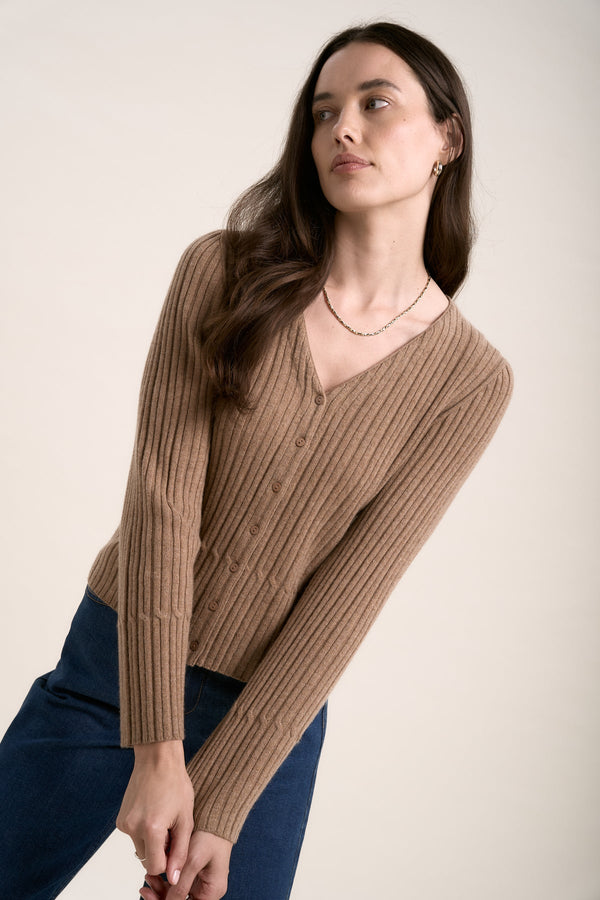 MAX Elementary Cashmere Blend Cardigan - Dune Marle SzXL