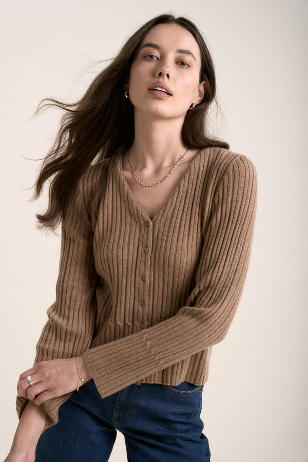 MAX Elementary Cashmere Blend Cardigan - Dune Marle SzXL