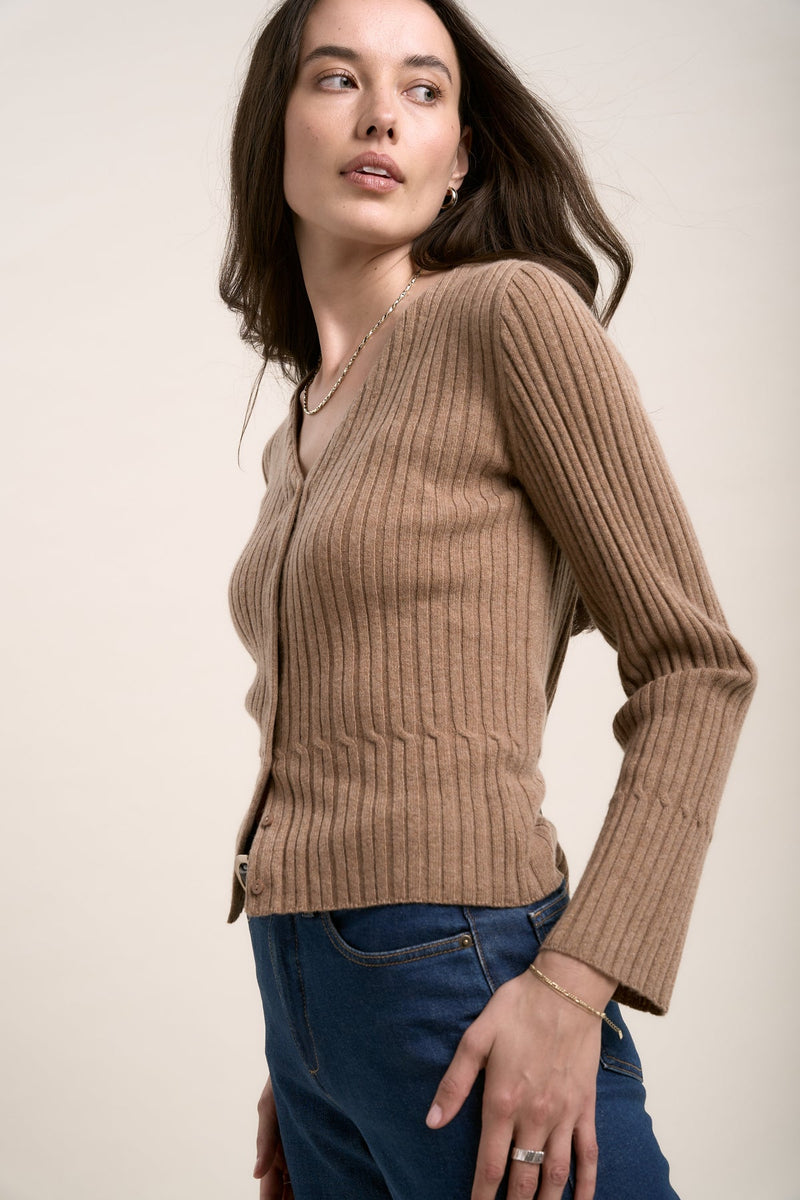 MAX Elementary Cashmere Blend Cardigan - Dune Marle SzXL