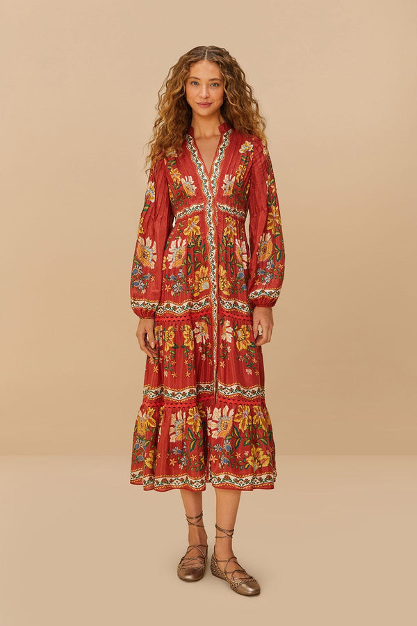 FARM RIO Garden Delight Midi Dress - Red SzM