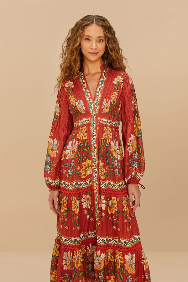 FARM RIO Garden Delight Midi Dress - Red SzM