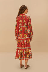FARM RIO Garden Delight Midi Dress - Red SzM