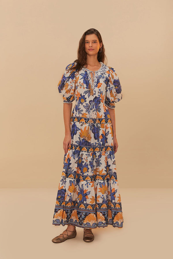 FARM RIO Summer Flowers Beaded Tassels Maxi Dress - Summer Flowers SzS