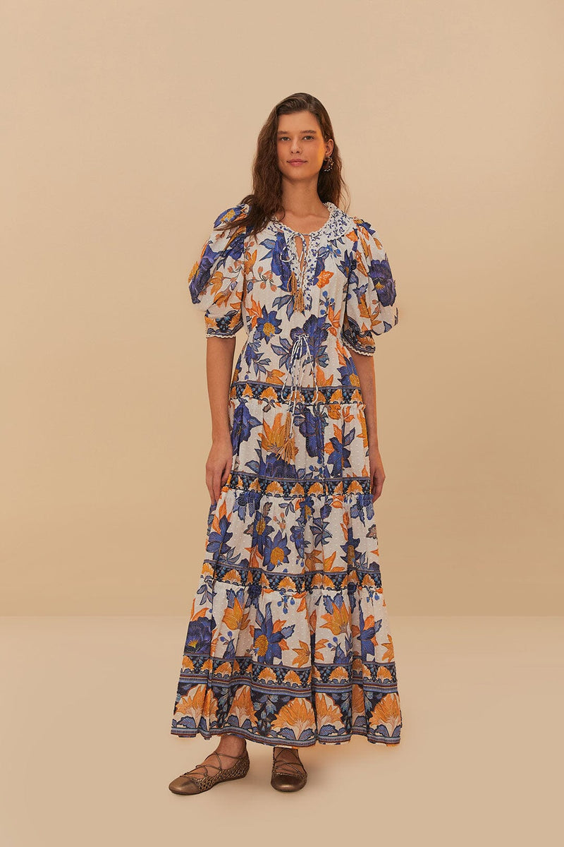 FARM RIO Summer Flowers Beaded Tassels Maxi Dress - Summer Flowers SzS