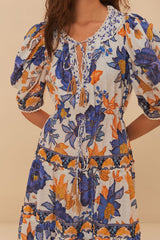 FARM RIO Summer Flowers Beaded Tassels Maxi Dress - Summer Flowers SzS