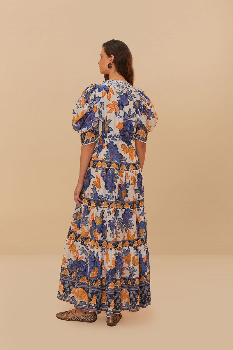 FARM RIO Summer Flowers Beaded Tassels Maxi Dress - Summer Flowers SzS