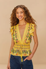 FARM RIO Delicate Flowers Blouse - Yellow SzM