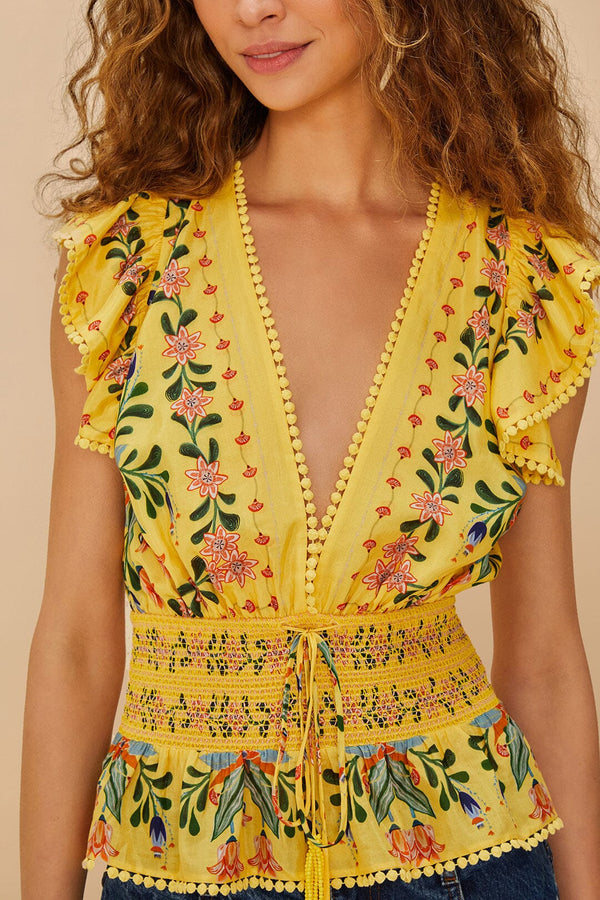 FARM RIO Delicate Flowers Blouse - Yellow SzM