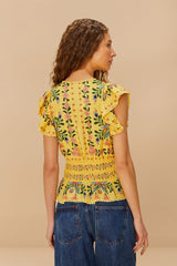 FARM RIO Delicate Flowers Blouse - Yellow SzM