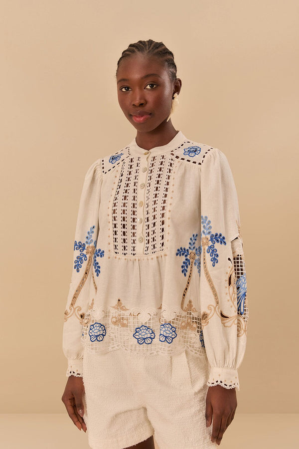FARM RIO Romantic Richelieu Blouse - Off White SzM