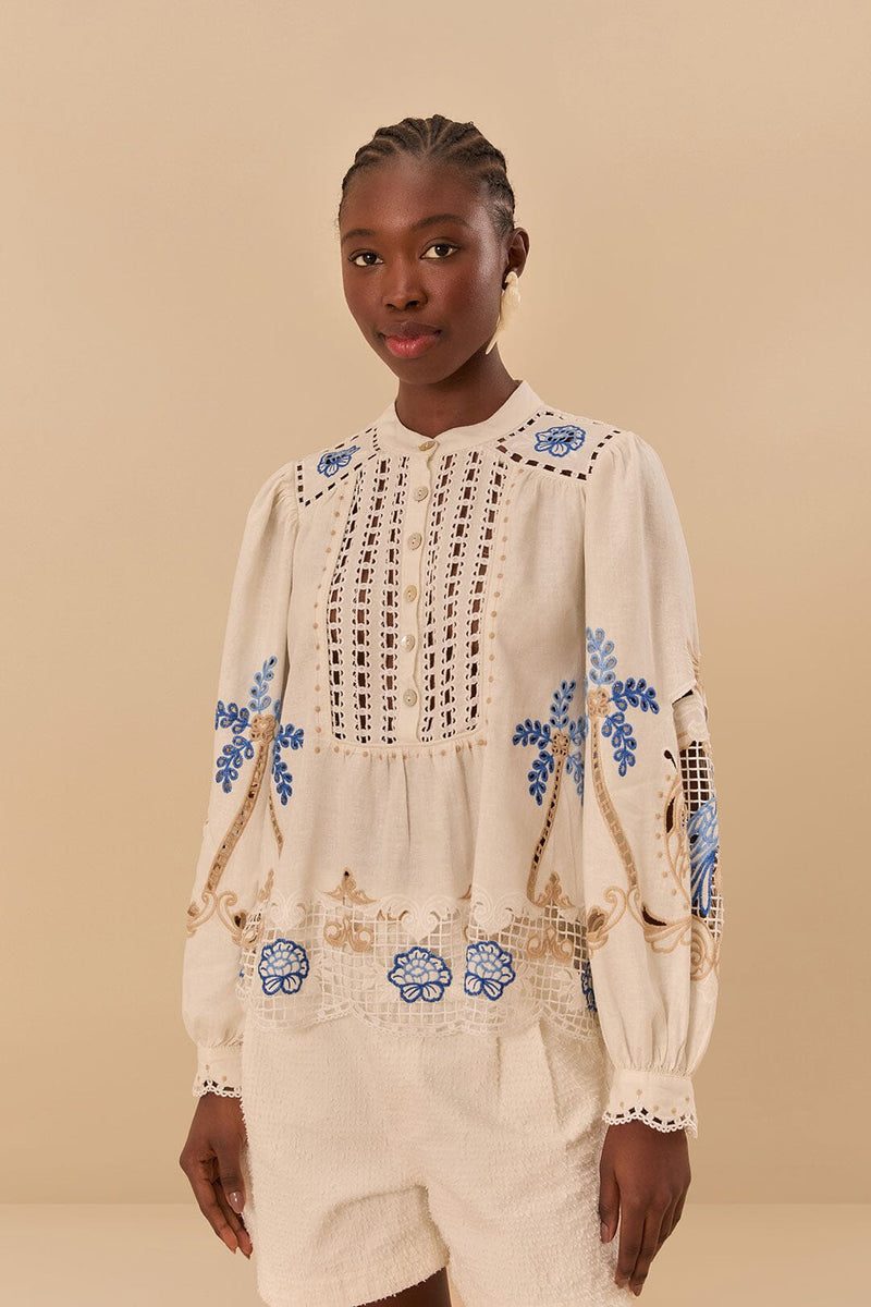 FARM RIO Romantic Richelieu Blouse - Off White SzM