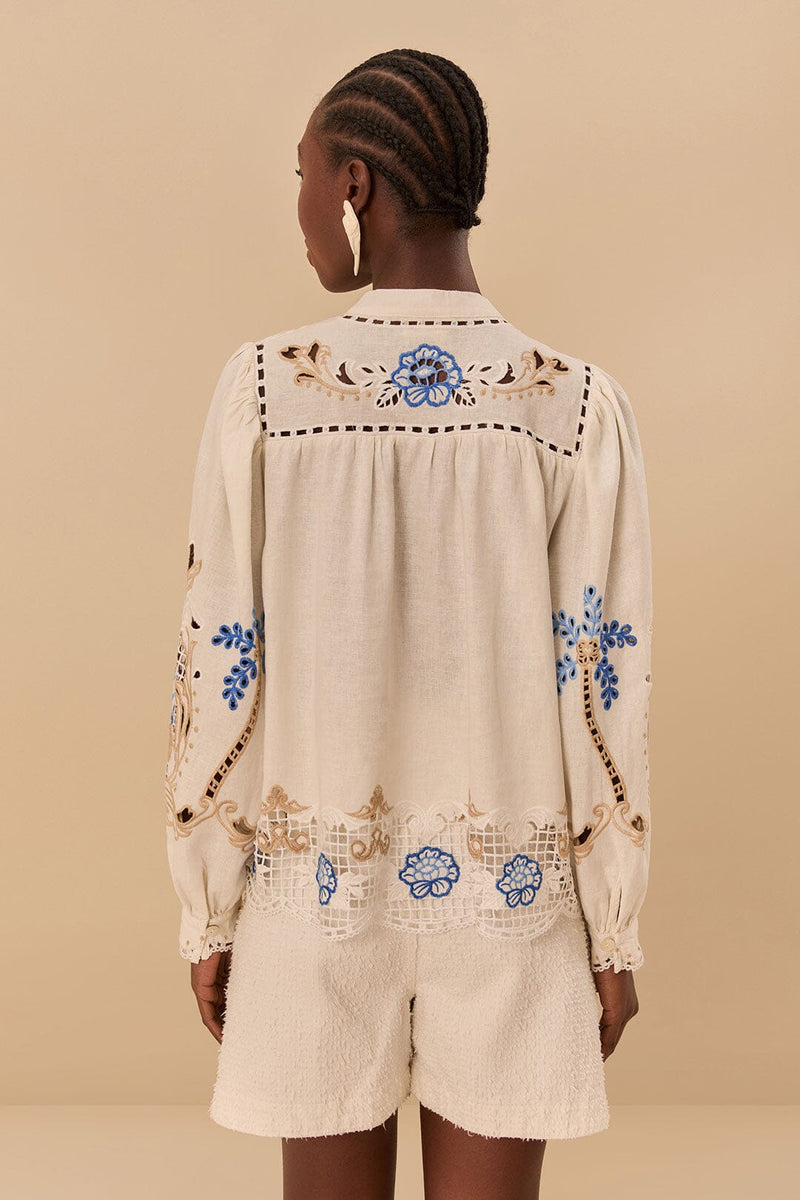 FARM RIO Romantic Richelieu Blouse - Off White SzM