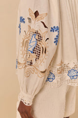FARM RIO Romantic Richelieu Blouse - Off White SzM