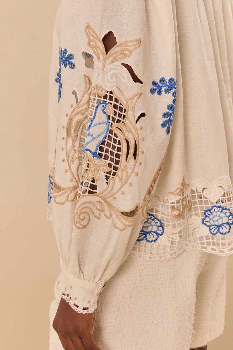 FARM RIO Romantic Richelieu Blouse - Off White SzM