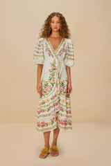 FARM RIO Palm Dream Wrap Dress - Off White SzS