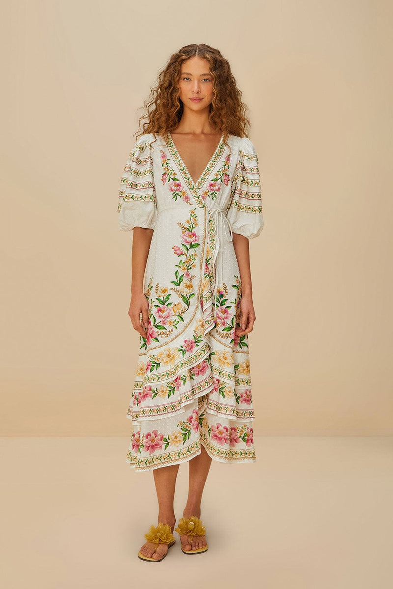 FARM RIO Palm Dream Wrap Dress - Off White SzS