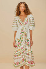 FARM RIO Palm Dream Wrap Dress - Off White SzS
