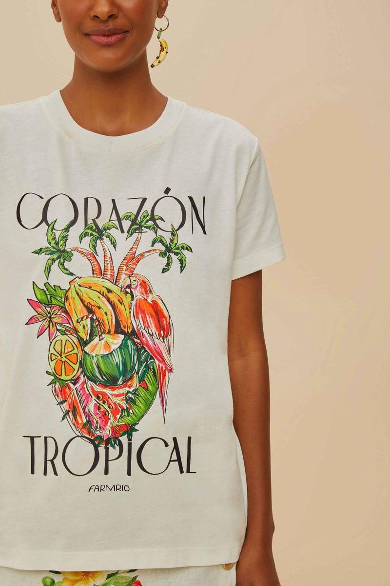 FARM RIO Corazón Tropical Cotton T-shirt - White
