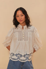 FARM RIO Romantic Richelieu Blouse - Off-White  SzL