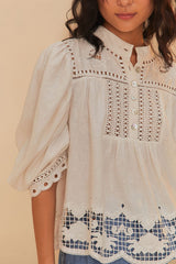 FARM RIO Romantic Richelieu Blouse - Off-White  SzL