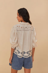 FARM RIO Romantic Richelieu Blouse - Off-White  SzL
