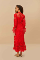 FARM RIO Morada Boa Guipure Maxi Dress - Red SzS