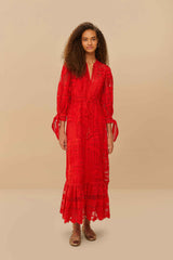 FARM RIO Morada Boa Guipure Maxi Dress - Red SzS