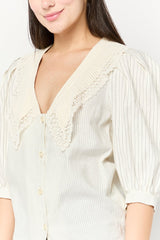 SANDRO Clarion Striped Shirt - Ecru Sz3 NZ12
