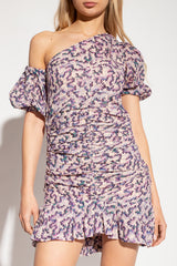 MARANT ÉTOILE Lecia One Shoulder Ruched Dress -  Abstract Print Sz40 NZM
