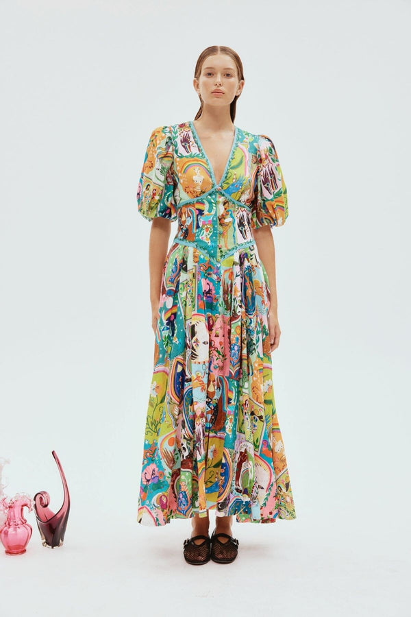 ALEMAIS Evergreen Midi Dress - Multi Sz10