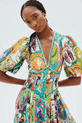 ALEMAIS Evergreen Midi Dress - Multi Sz10