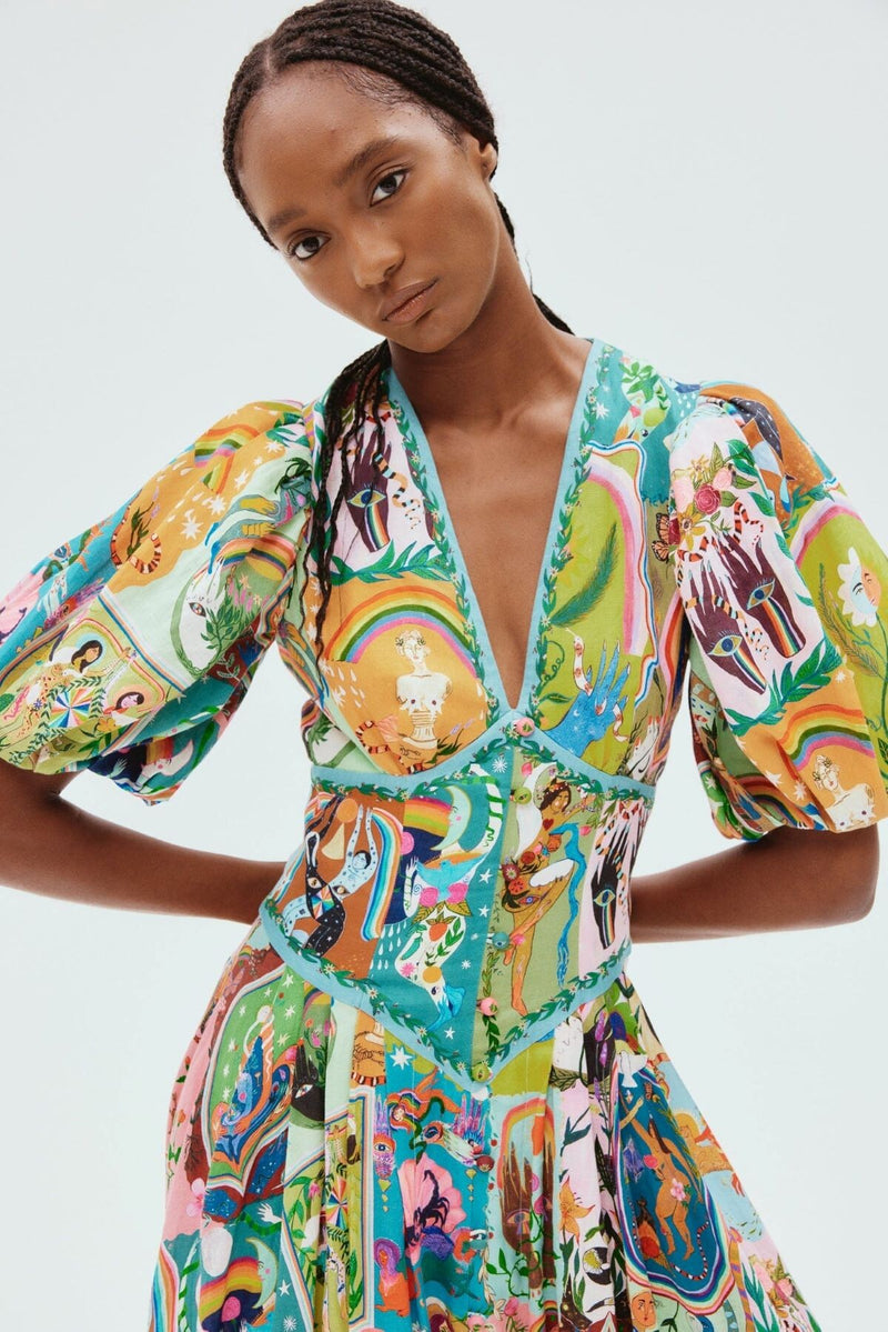 ALEMAIS Evergreen Midi Dress - Multi Sz10