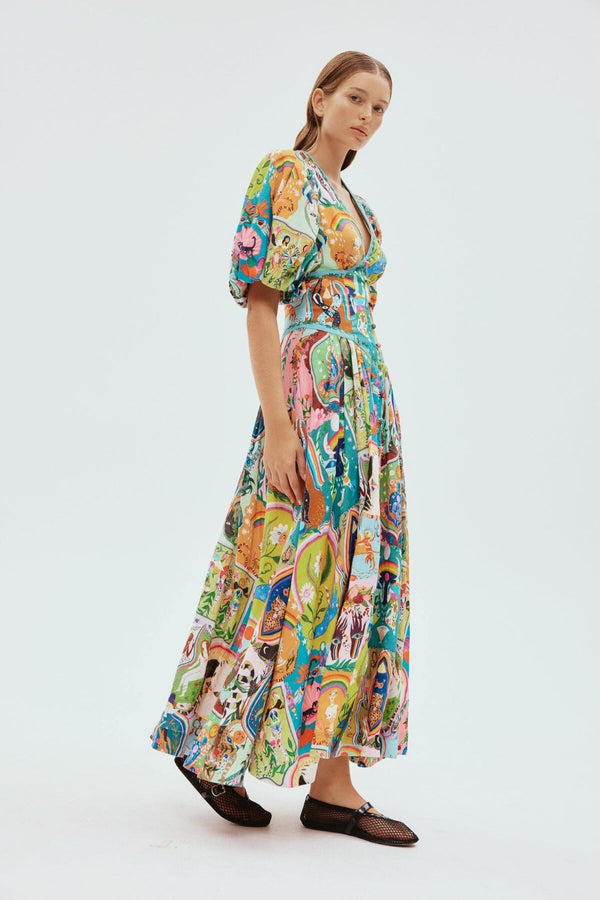 ALEMAIS Evergreen Midi Dress - Multi Sz10