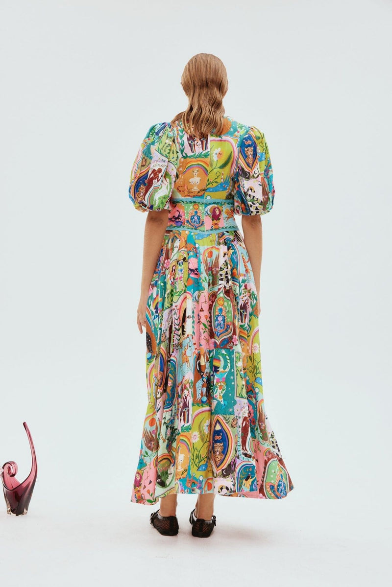 ALEMAIS Evergreen Midi Dress - Multi Sz10