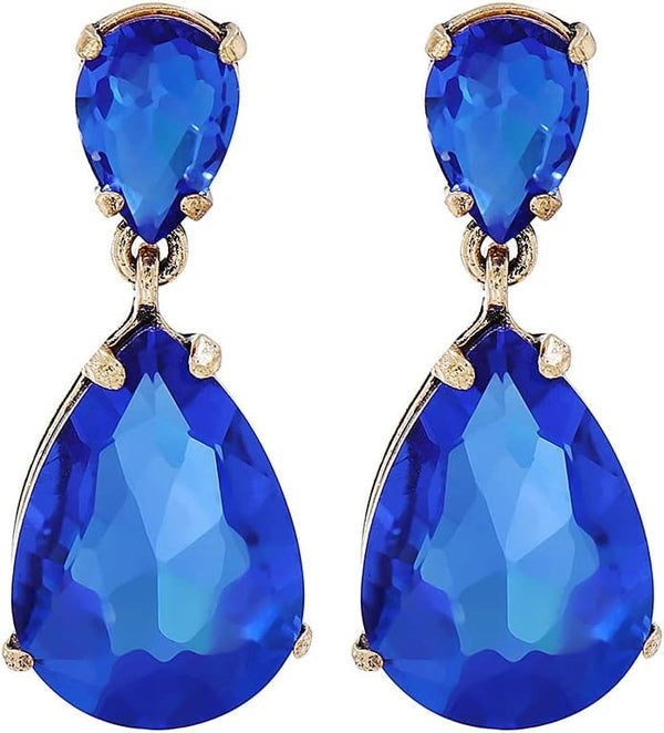 Crystal Drop Earrings - Cobalt Blue