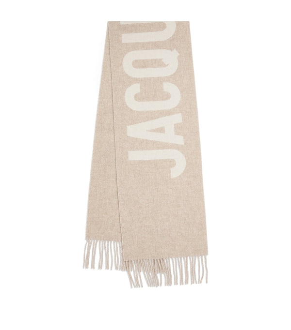 JACQUEMUS Logo Virgin Wool Scarf - Beige