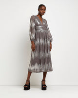 RIVER ISLAND Long Sleeve Midi Dress - Silver Sz12