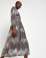 RIVER ISLAND Long Sleeve Midi Dress - Silver Sz12