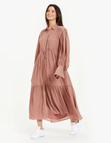 SHONA JOY Mila Button Up Tiered Dress - Rose Sz10