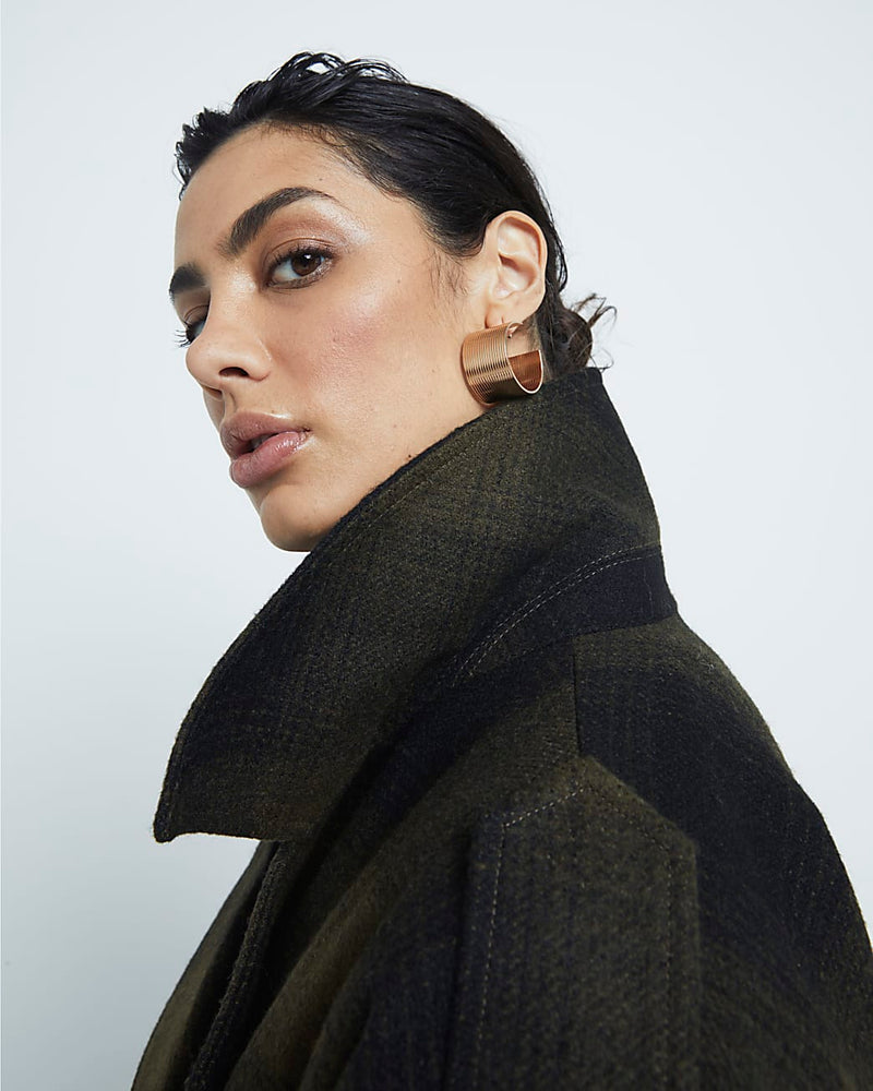 RIVER ISLAND Belted Coat - Olive Green Check SzM